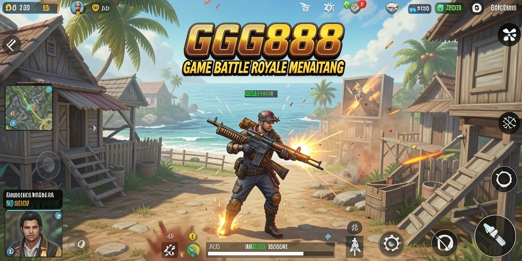 Screenshot gameplay GGG888 yang menunjukkan pertempuran seru di Battle Royale.