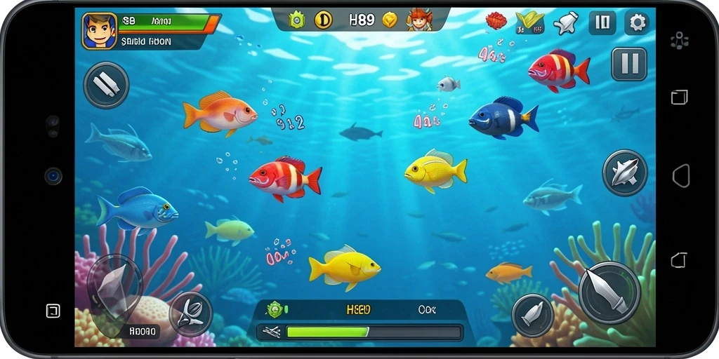 Tampilan gameplay H89 dengan aksi menembak ikan yang seru.