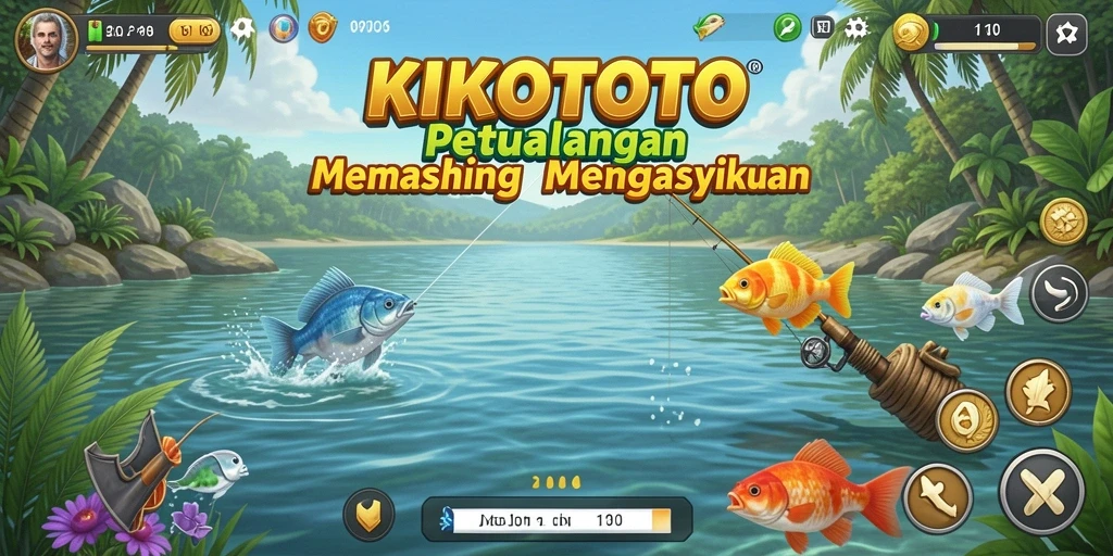 Tampilan gameplay KIKOTOTO dengan suasana memancing yang menenangkan.