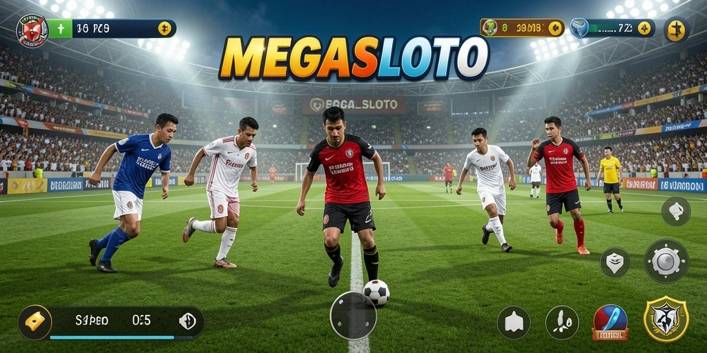 Tampilan seru saat bermain MEGASLOTO dengan aksi sepak bola nyata.