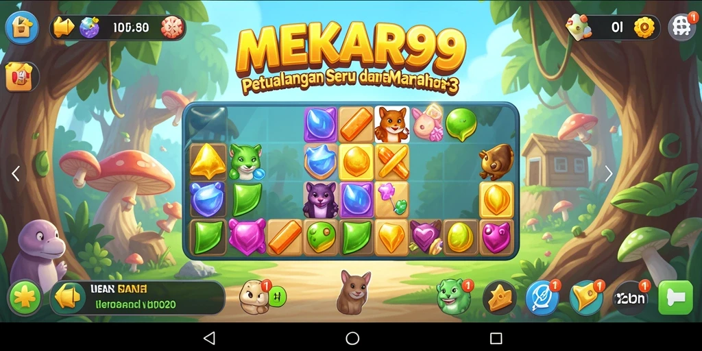 Screenshot gameplay MEKAR99 yang penuh warna dan menarik.
