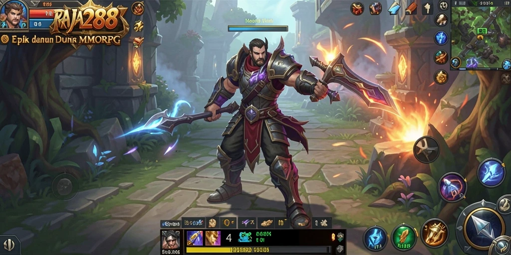 Screenshot menunjukkan aksi seru dalam pertarungan MMORPG di RAJA288.